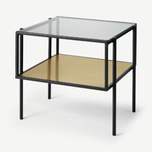 Cheney Side Table, Glass & Brass