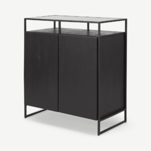Kilby Compact Sideboard, Black Stain Mango Wood and Smoked Glass