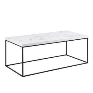 Burnaby Wooden Coffee Table Rectangular In White Marble Effect