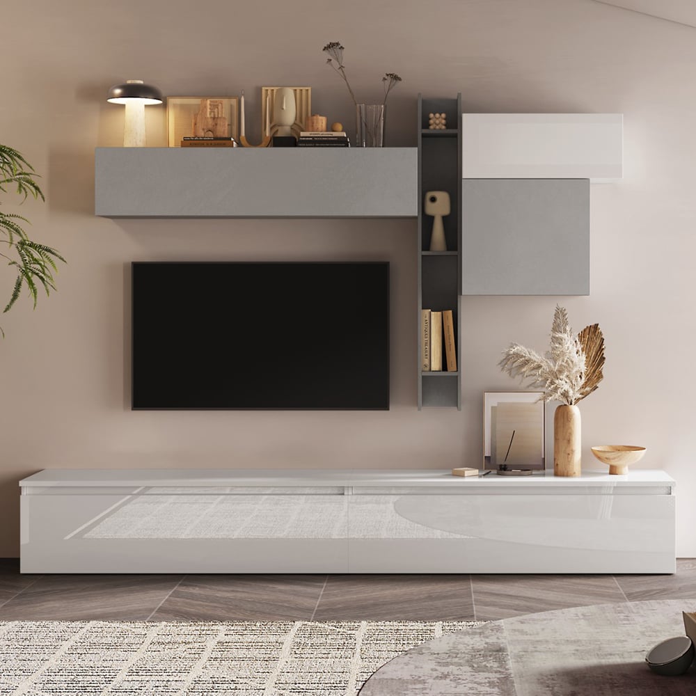 Infinite White High Gloss Entertainment Unit In Slate And Chalk