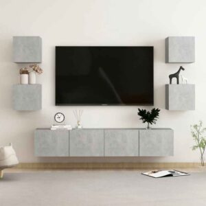 Beaverton 160cm Wooden 6 Piece Entertainment Unit In Concrete Grey