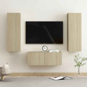 Beaverton 80cm Wooden 3 Piece Entertainment Unit In Sonoma Oak