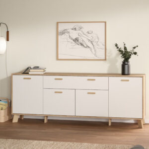 Irvine Wooden Sideboard With 4 Doors 1 Drawer In Oak And White