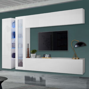 Mcrae LED White Glossy Entertainment Unit With 1 Glass And 3 Doors In White