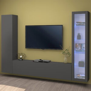 Mcrae LED Wooden Entertainment Unit With 1 Glass Door In Anthracite