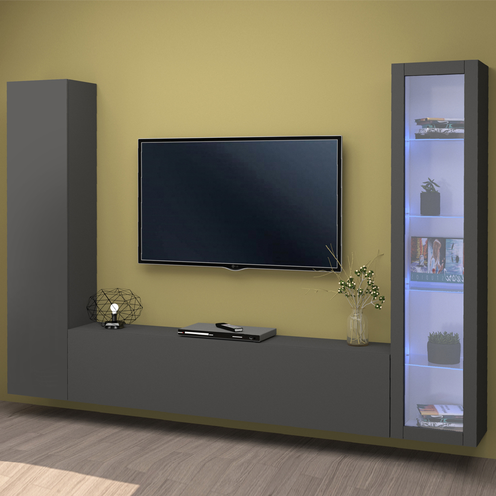 Mcrae LED Wooden Entertainment Unit With 1 Glass Door In Anthracite