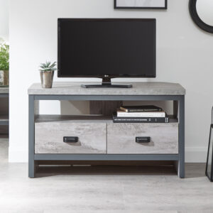 Balcombe Wooden Corner TV Stand With 2 Drawers In Grey